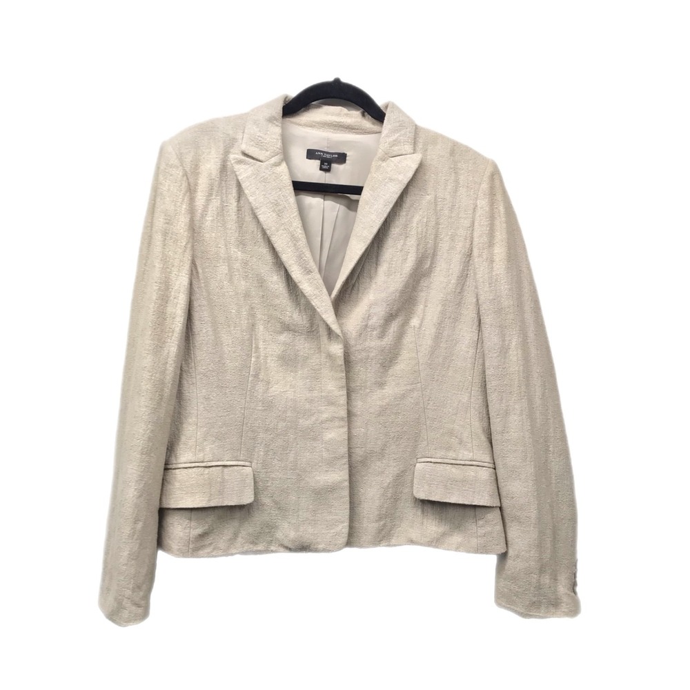 ANN TAYLOR BEIGE TAN LONG SLEEVE HIDDEN BUTTON UP BLAZER SUIT JACKET Size 16